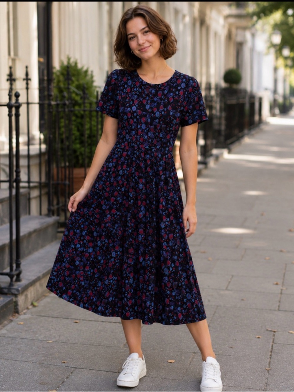 LulaRoe Amelia Black Floral Print Short Sleeve Midi Dress Size Small